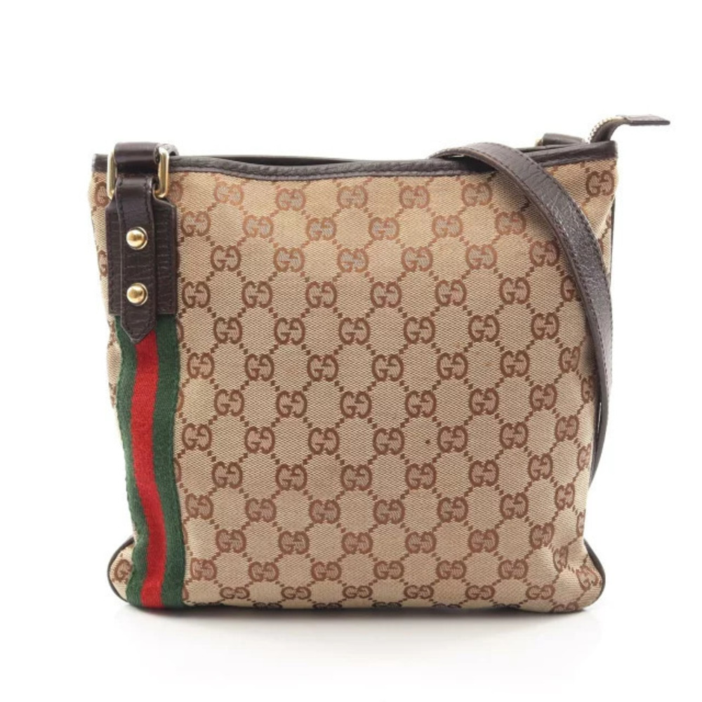 Gucci GG Canvas Shoulder Bag Leather Beige Cream Brown Multicolor